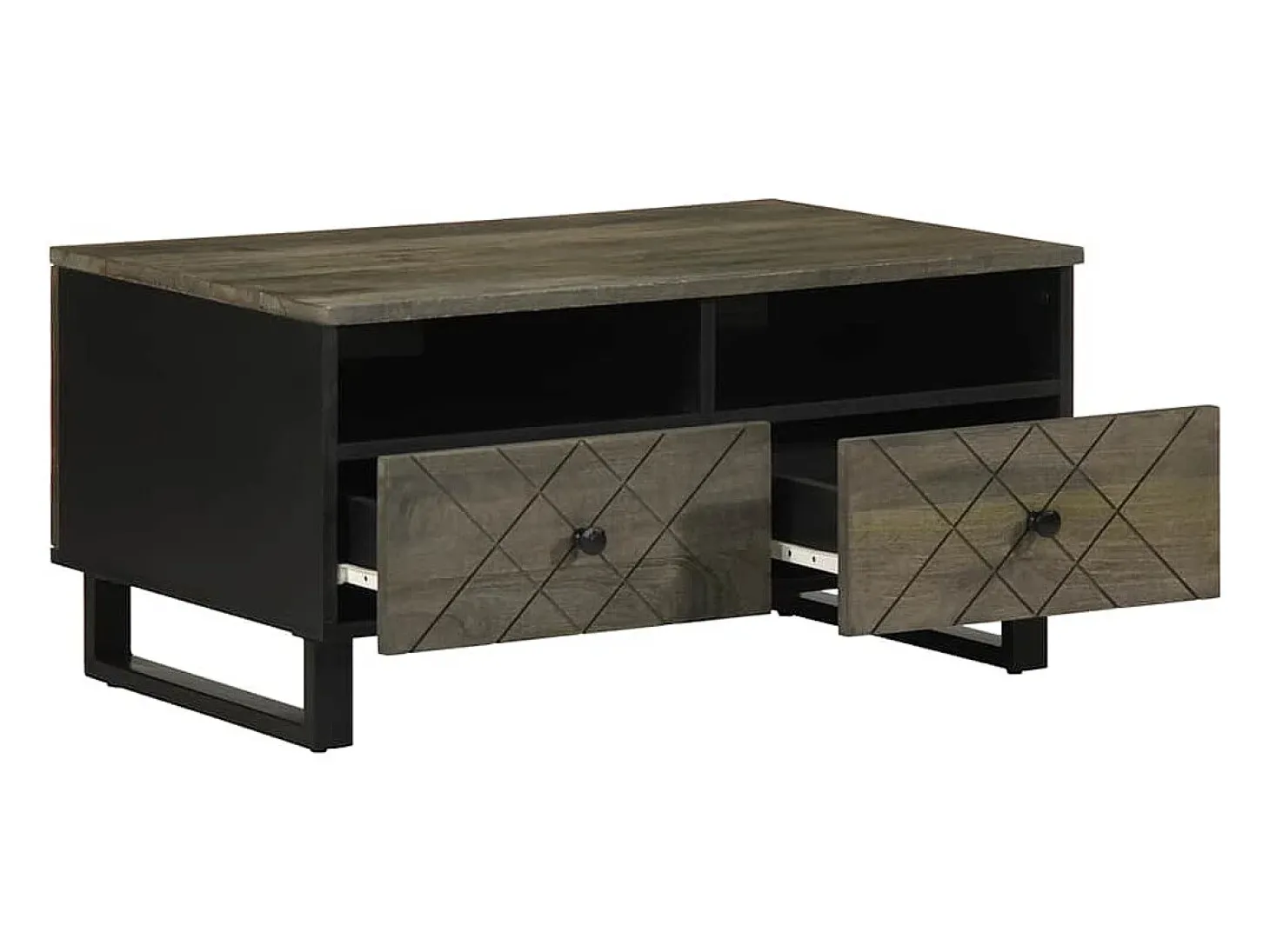 Mesa de centro madera maciza de mango negra 80x54x40 cm
