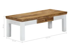 Mesa de centro madera maciza de mango 110x50x40 cm