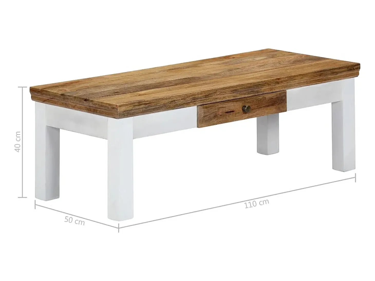 Mesa de centro madera maciza de mango 110x50x40 cm