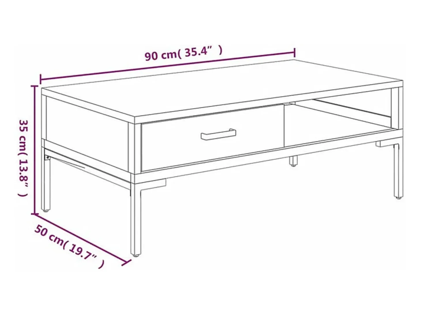 Mesa de centro madera maciza pino reciclada negro 90x50x35 cm