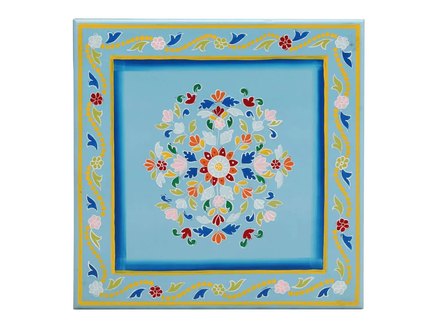 Mesa de centro madera maciza de mango turquesa pintada a mano