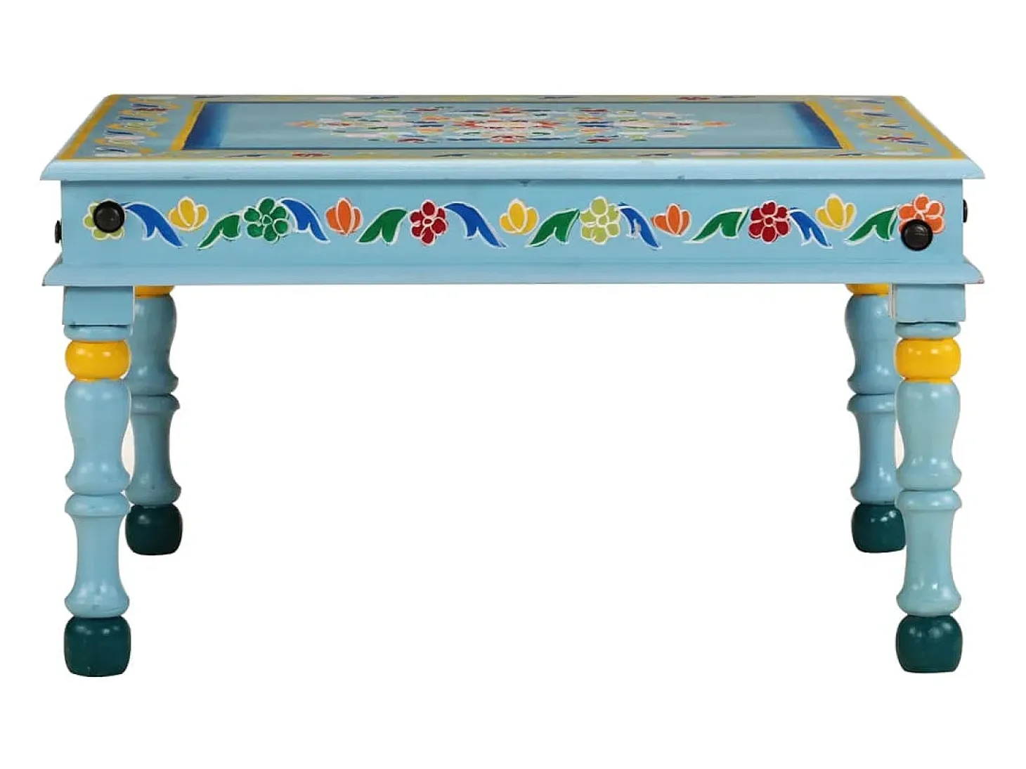 Mesa de centro madera maciza de mango turquesa pintada a mano