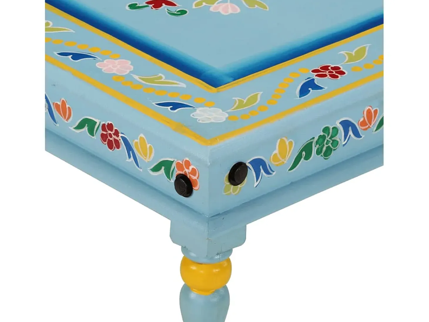 Mesa de centro madera maciza de mango turquesa pintada a mano