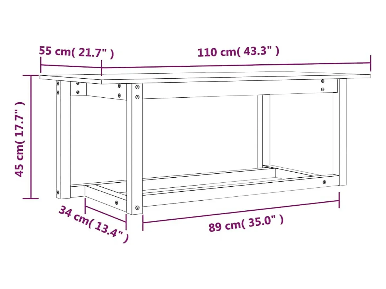 Mesa de centro madera maciza de pino marrón miel 110x55x45 cm