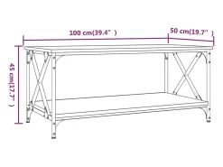 Mesa de centro madera y hierro roble ahumado 100x50x45 cm