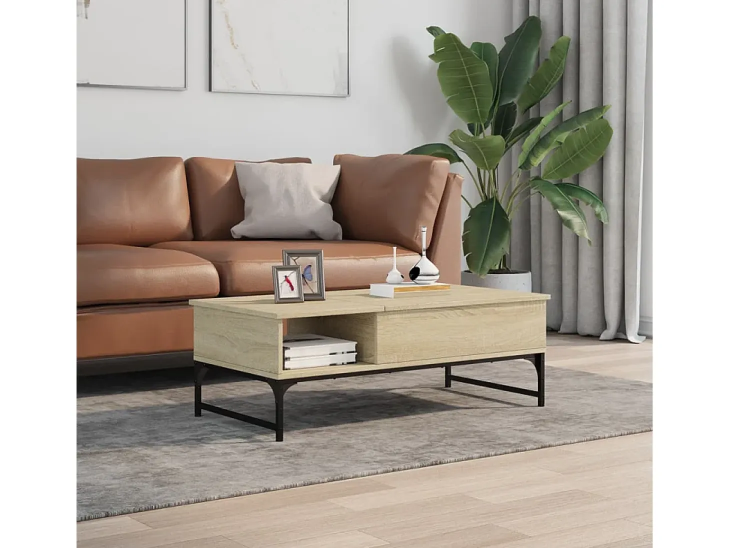 Mesa de centro madera y metal roble Sonoma 100x50x35 cm