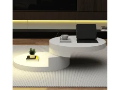 Mesa de centro moderna - 70 x 70 x 35,5 cm - Mesa giratoria 360° - con LED + almacenamiento - MDF - blanco