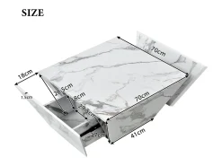 Mesa de centro moderna con 2 cajones en chapa de mármol blanco, forma trapezoidal