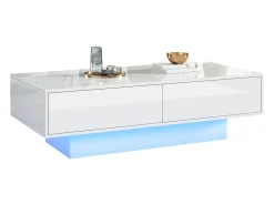 Mesa de centro moderna con LED - 2 cajones - Blanco