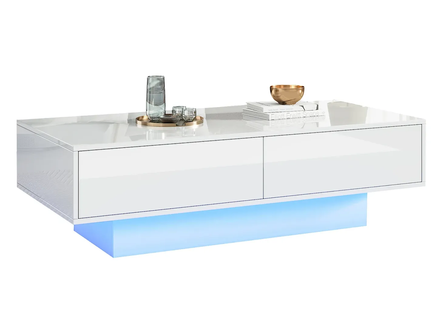 Mesa de centro moderna con LED - 2 cajones - Blanco