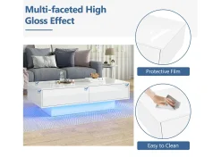 Mesa de centro moderna con LED - 2 cajones - Blanco