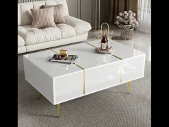 Mesa de centro moderna con 2 cajones - 100 L x 60 W x 41,5 H cm - Madera MDF - Blanco brillante