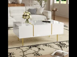 Mesa de centro moderna con 2 cajones - 100 L x 60 W x 41,5 H cm - Madera MDF - Blanco brillante
