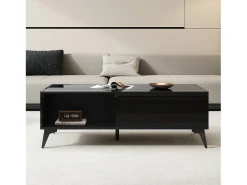 Mesa de centro moderna elevable 110x50x48 cm - con compartimento de almacenamiento - Estantes abiertos - Negro