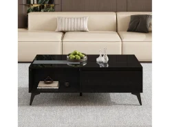Mesa de centro moderna elevable 110x50x48 cm - con compartimento de almacenamiento - Estantes abiertos - Negro
