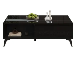 Mesa de centro moderna elevable 110x50x48 cm - con compartimento de almacenamiento - Estantes abiertos - Negro