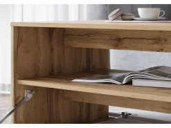 Mesa de centro moderna rectangular con estante y compartimento, 90 cm, roble wotan, blanco mate