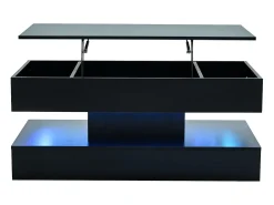 Mesa de centro moderna 100x50x42 cm - con iluminación LED - almacenamiento oculto - elevador hidráulico - negro