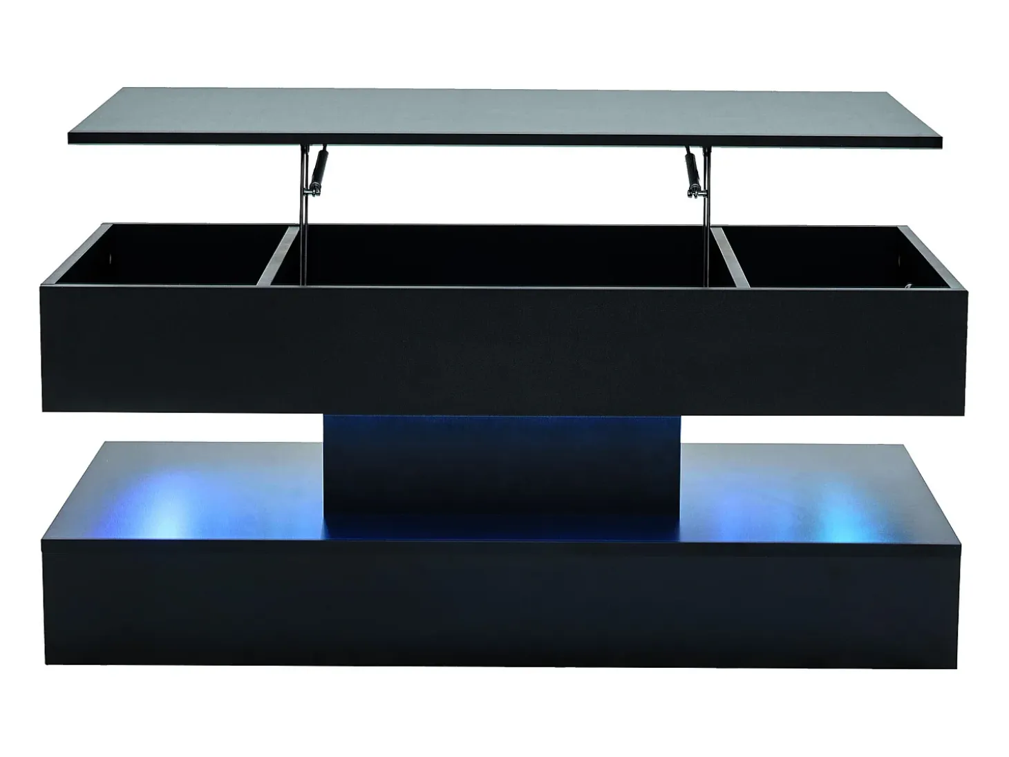 Mesa de centro moderna 100x50x42 cm - con iluminación LED - almacenamiento oculto - elevador hidráulico - negro