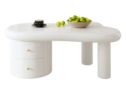 Mesa de centro moderna 97x64x42cm - forma irregular - 2 cajones - blanco