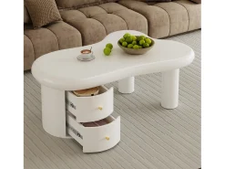 Mesa de centro moderna 97x64x42cm - forma irregular - 2 cajones - blanco