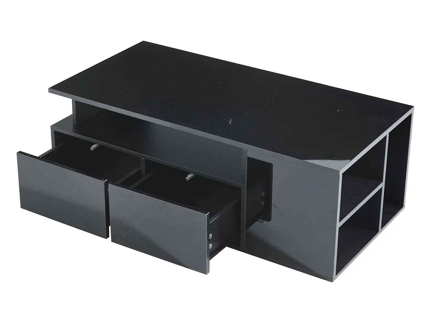Mesa de centro negra - Mesa de centro con iluminación LED y 2 cajones - Almacenamiento abierto