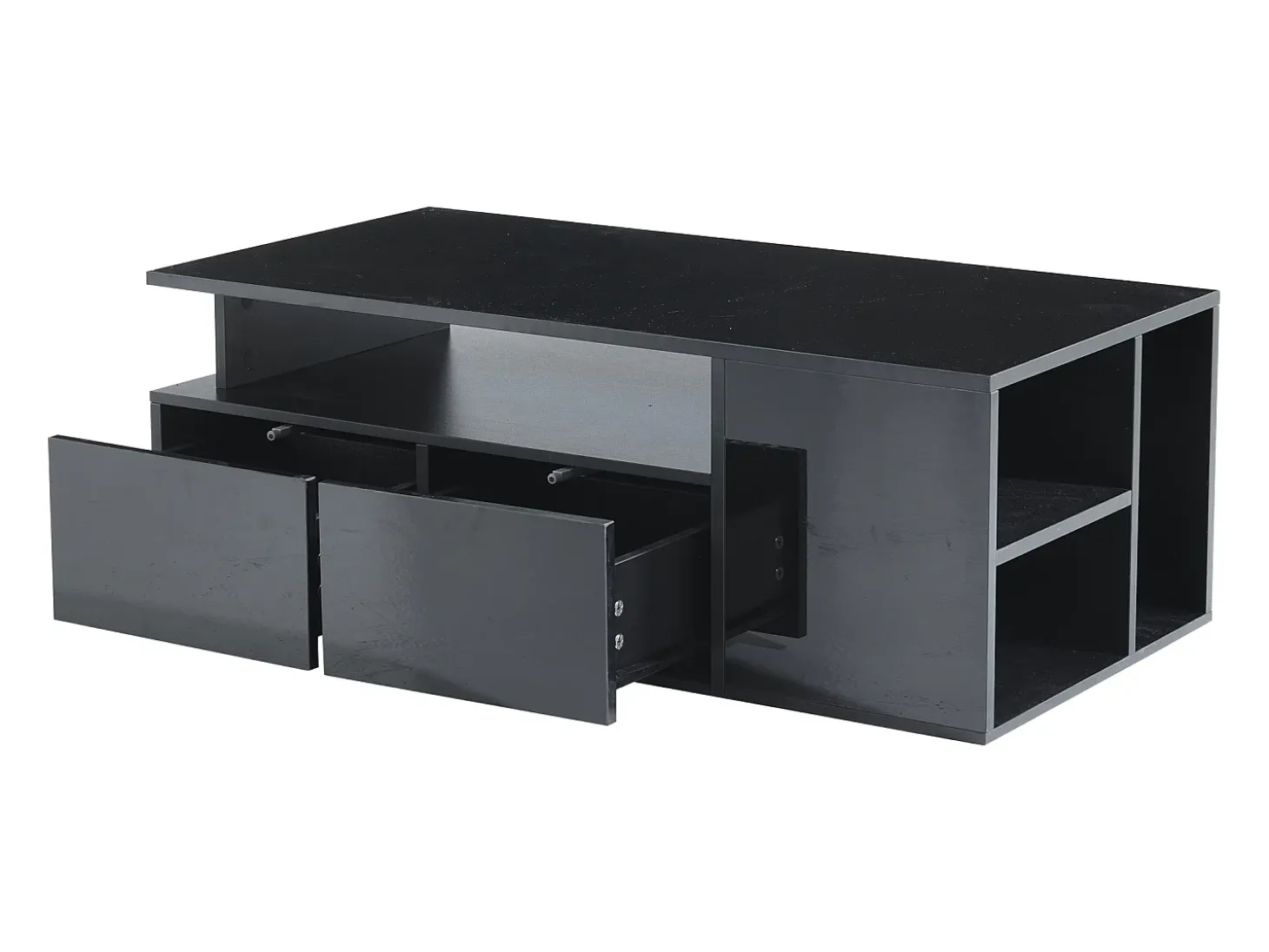 Mesa de centro negra - Mesa de centro con iluminación LED y 2 cajones - Almacenamiento abierto