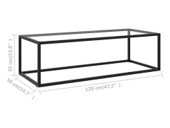 Mesa de centro negra con vidrio templado 120x50x35 cm