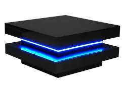 Mesa de centro negra, cuadrada con iluminación LED, diseño moderno - para salón y oficina