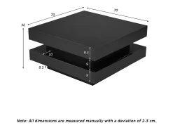 Mesa de centro negra, cuadrada con iluminación LED, diseño moderno - para salón y oficina