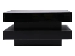 Mesa de centro negra, cuadrada con iluminación LED, diseño moderno - para salón y oficina