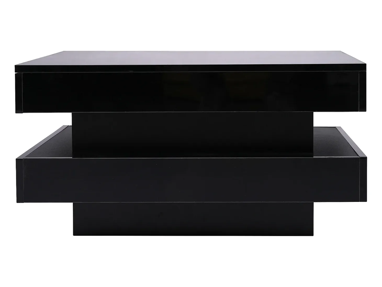 Mesa de centro negra, cuadrada con iluminación LED, diseño moderno - para salón y oficina