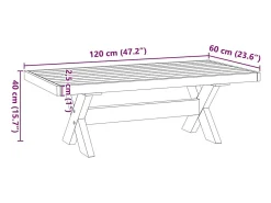 Mesa de centro NOAIN patas en X madera maciza pino 120x60x40 cm