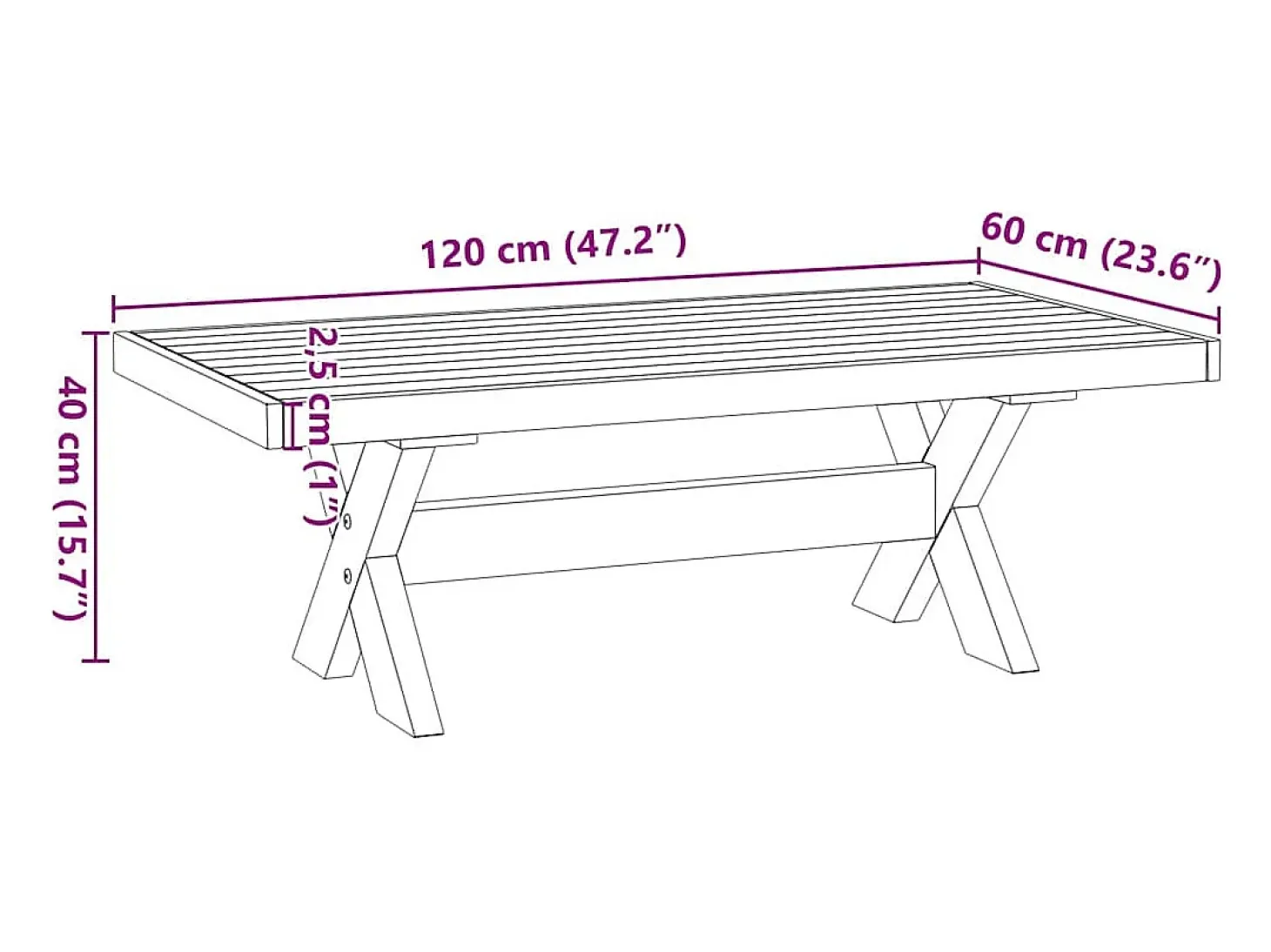 Mesa de centro NOAIN patas en X madera maciza pino 120x60x40 cm