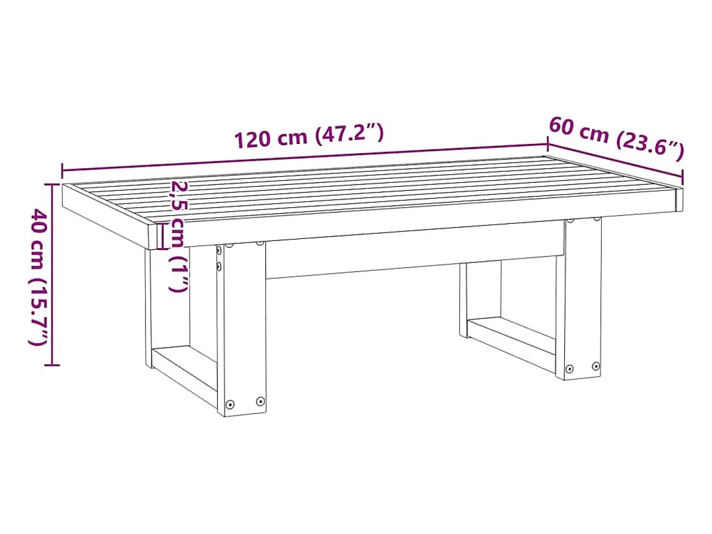 Mesa de centro NOAIN patas en U madera maciza pino 120x60x40 cm
