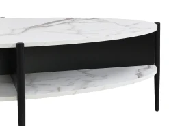 Mesa de centro ovalada con 4 estantes de MDF y metal - Efecto mármol blanco y negro - EVARO