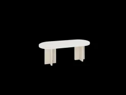 Mesa de centro ovalada de microcemento Decowood color blanco roto y patas de madera en color roble oscuro de 120x40cm - TOKYO - DECOWOOD