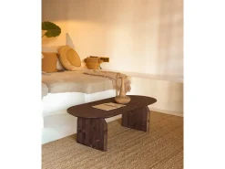 Mesa de centro ovalada de madera de abeto Decowood en color nogal de 100x35cm - BLOOM - DECOWOOD
