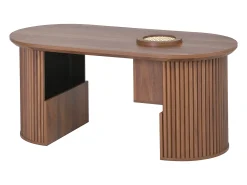 Mesa de centro ovalada 105x50x46,5 cm - Estilo retro - Almacenamiento abierto - MDF - Marrón