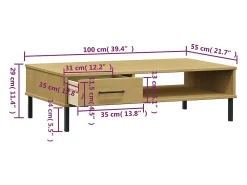 Mesa de centro patas de metal OSLO madera maciza pino marrón