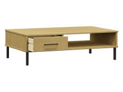 Mesa de centro patas de metal OSLO madera maciza pino marrón