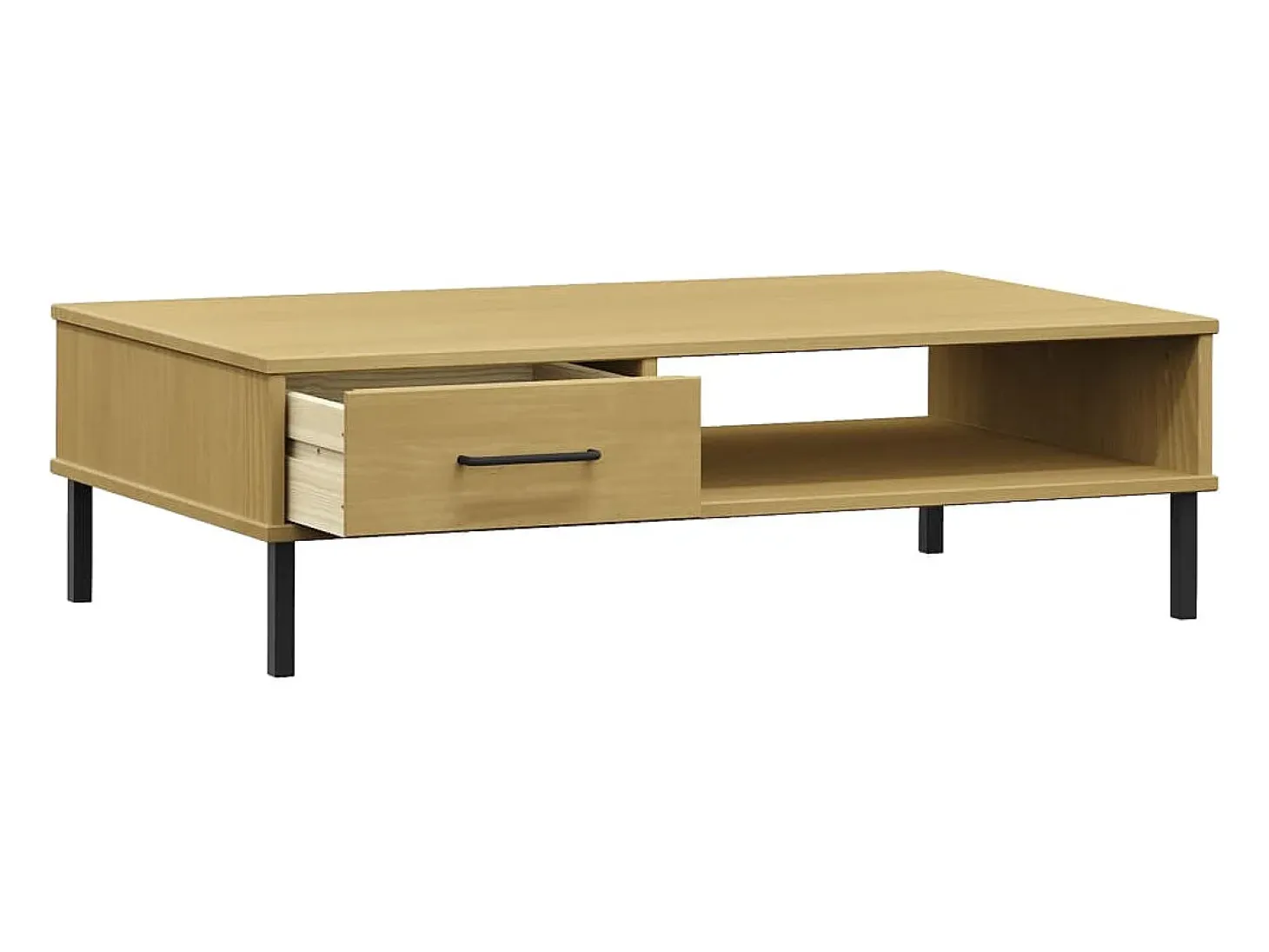 Mesa de centro patas de metal OSLO madera maciza pino marrón