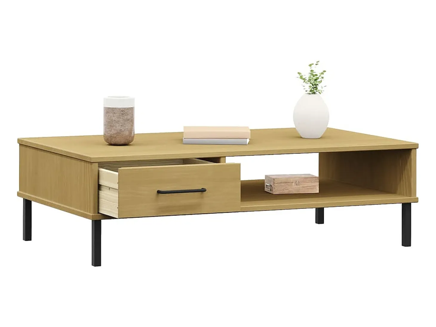 Mesa de centro patas de metal OSLO madera maciza pino marrón