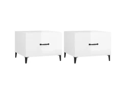 Mesa de centro patas de metal 2 uds blanco brillo 50x50x40 cm ES15510