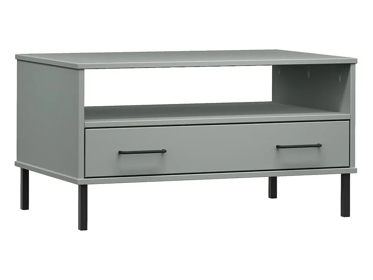 Mesa de centro patas metal OSLO madera maciza gris 85x50x45 cm