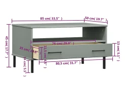 Mesa de centro patas metal OSLO madera maciza gris 85x50x45 cm