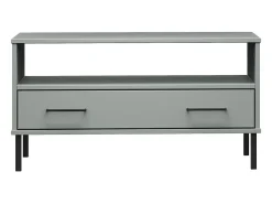 Mesa de centro patas metal OSLO madera maciza gris 85x50x45 cm