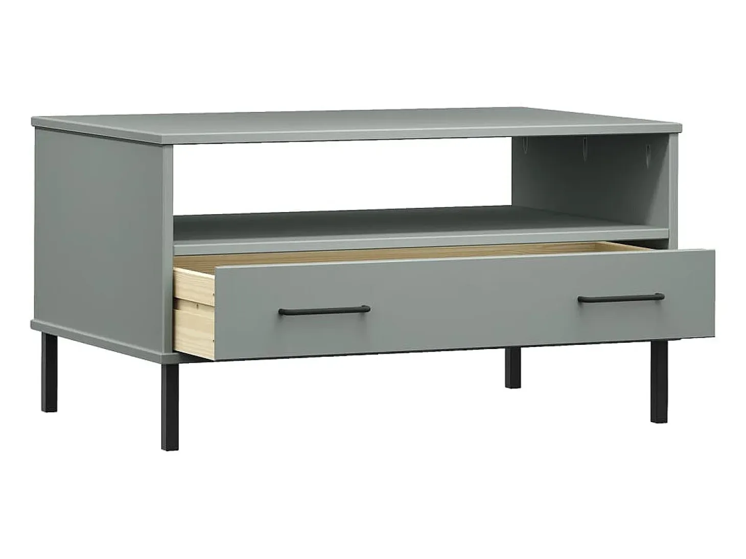Mesa de centro patas metal OSLO madera maciza gris 85x50x45 cm