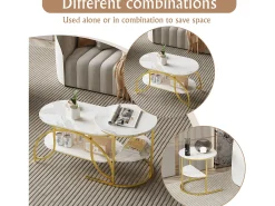 Mesa de centro pequeña minimalista moderna de mármol blanco para sala de estar, mesa auxiliar para sofá o mesa de exhibición, fácil de montar, ahorra espacio.