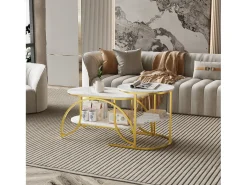 Mesa de centro pequeña minimalista moderna de mármol blanco para sala de estar, mesa auxiliar para sofá o mesa de exhibición, fácil de montar, ahorra espacio.